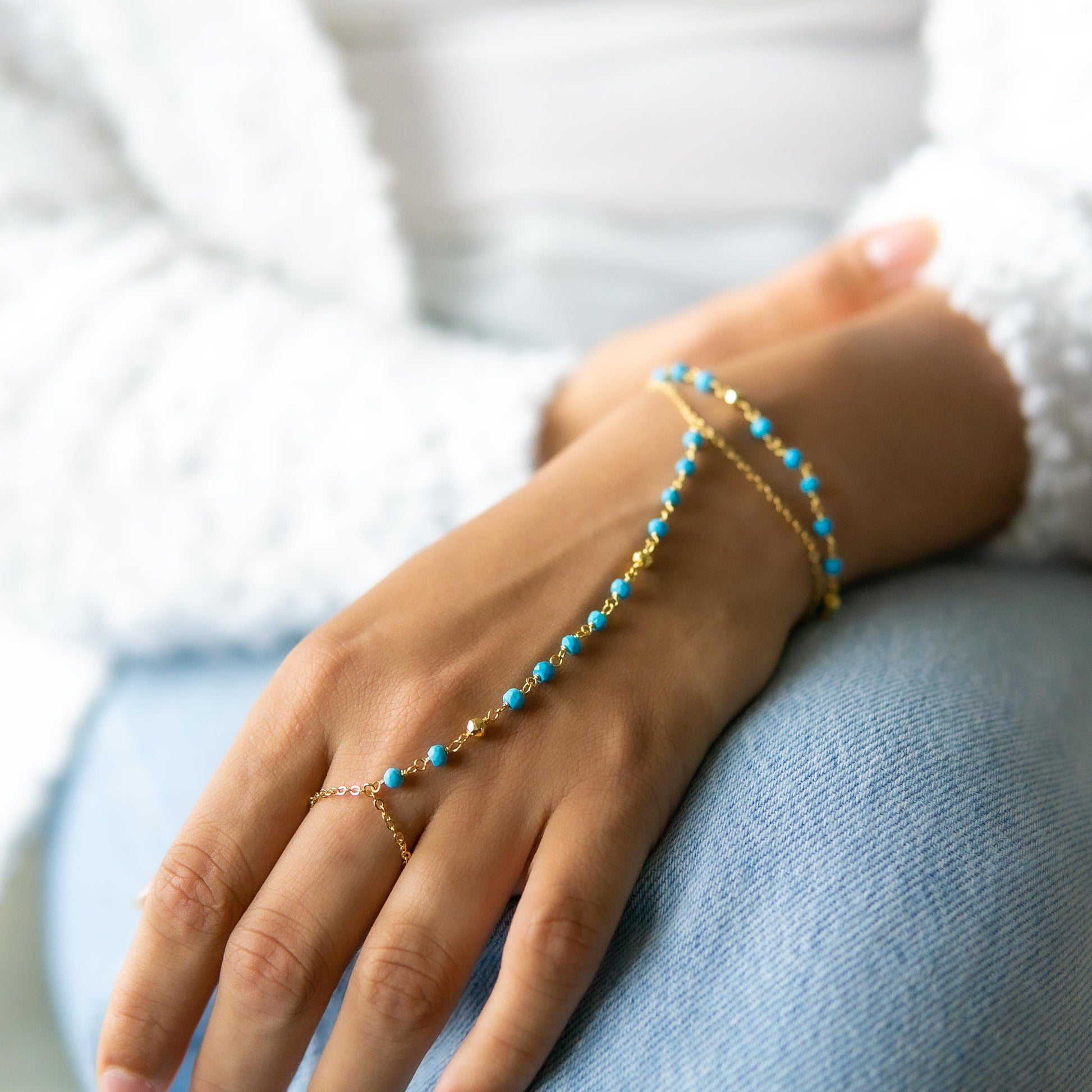 Handmade turquoise and gold pyrite bracelet for Christmas gift
