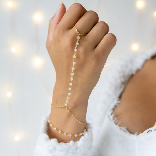 Vera Rainbow Moonstone Rosary Double Wrist Finger Bracelet