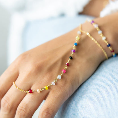 Zoie Rainbow Jade Rosary Double Wrist Finger Bracelet Jade