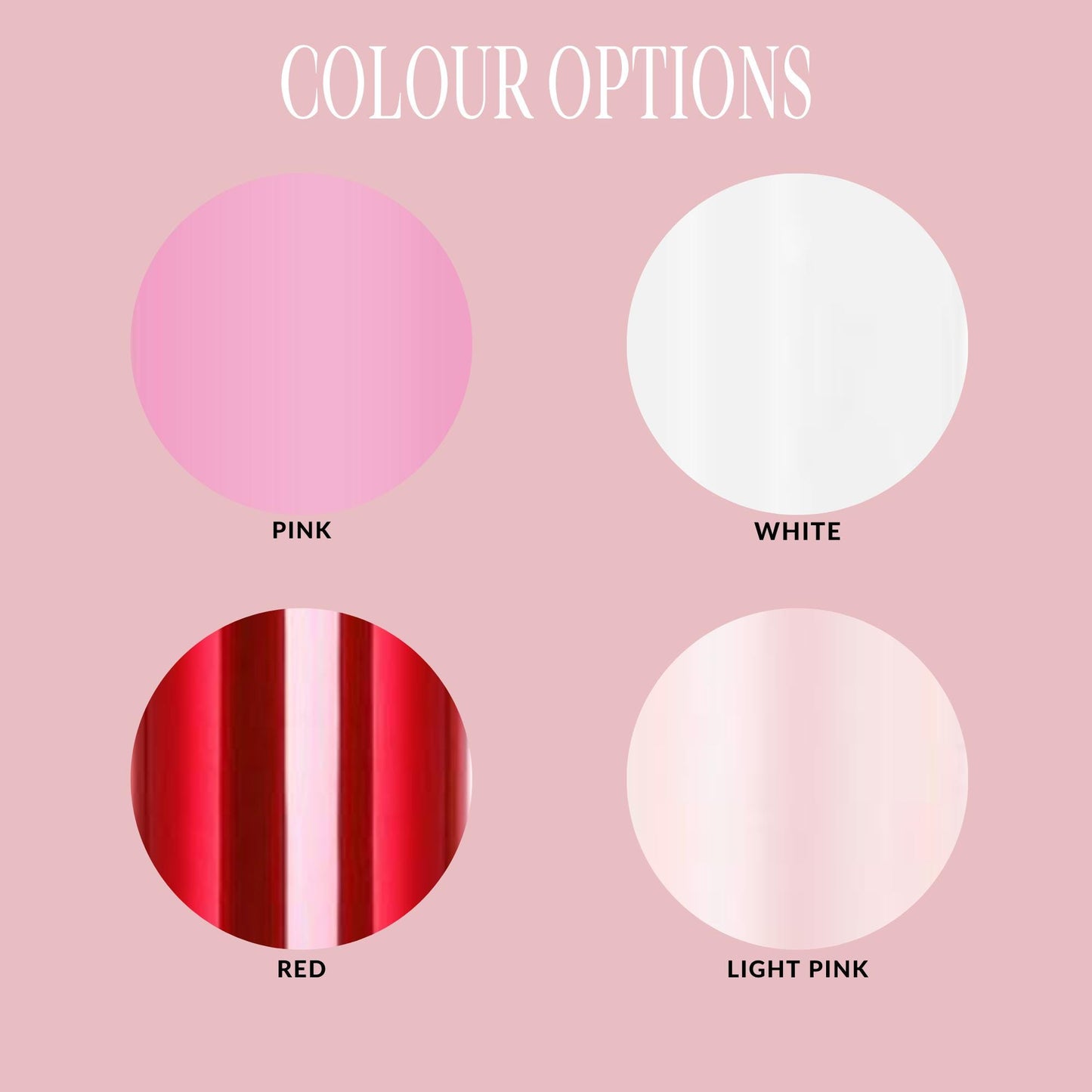 three different shades of pink, white, and red