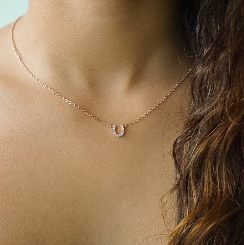 Harper Horseshoe CZ Necklace Rose Gold