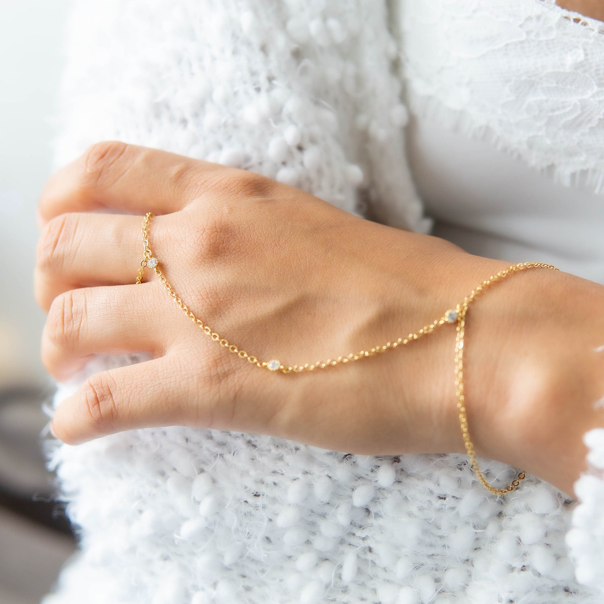 3 CZ Hand Chain Bracelet