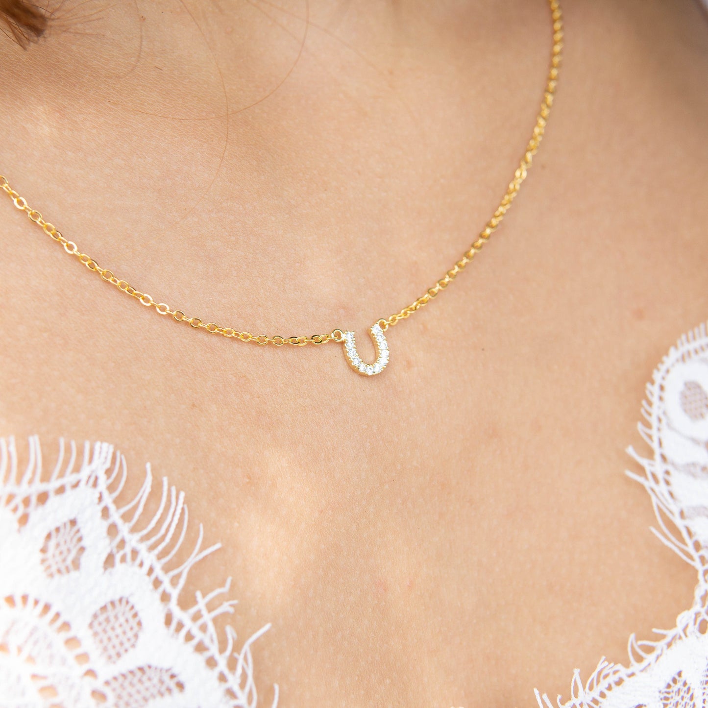 Harper Horseshoe CZ Necklace Rose Gold
