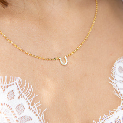 Harper Horseshoe CZ Necklace Rose Gold