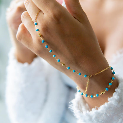 Gold Filled Gift for Sister Unique Gift Gold pyrite turquoise rosary bracelet for December-born women