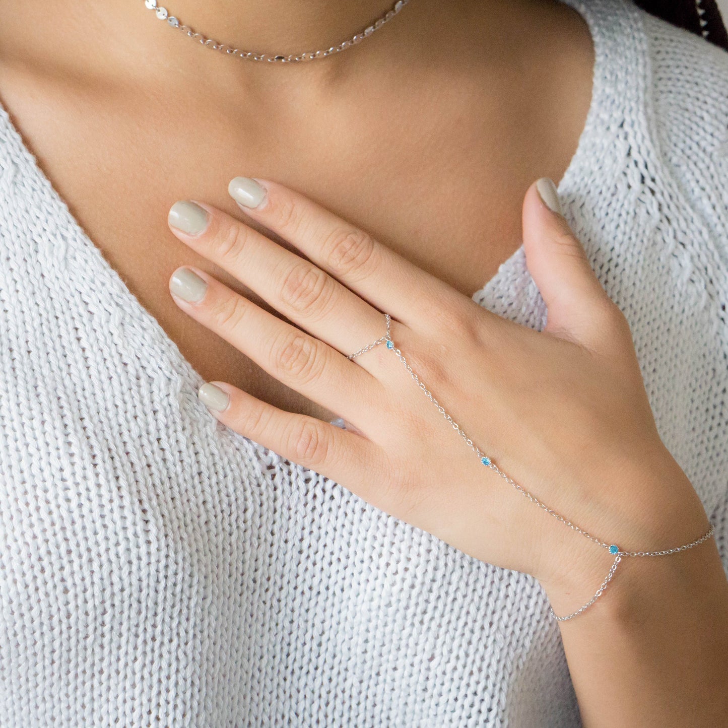 Fiona 3 CZ Blue Hand Chain in Gold