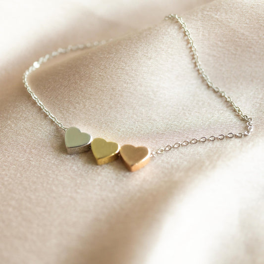 Aria 3 Heart Necklace Tricolour