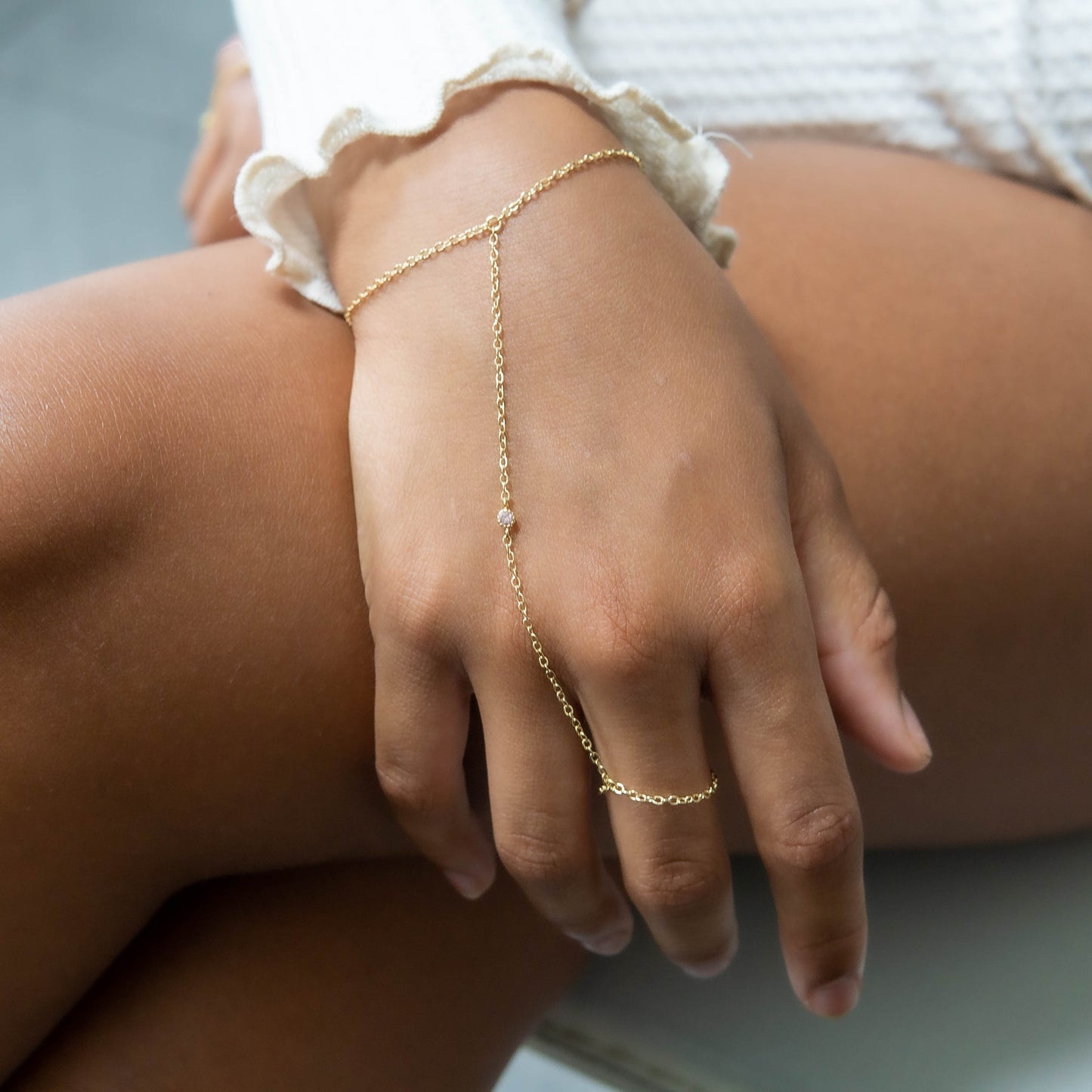 Luna Harness Hand Chain Gold Ruby