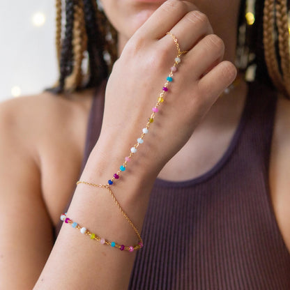 Zoie Rainbow Jade Rosary Double Wrist Finger Bracelet Jade