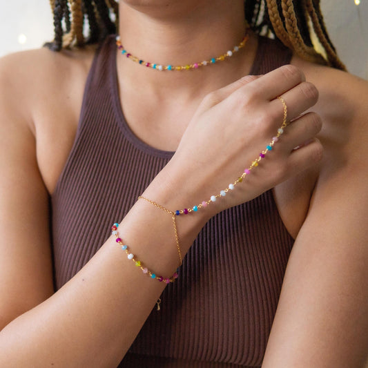 Zoie Rainbow Jade Rosary Double Wrist Finger Bracelet Jade
