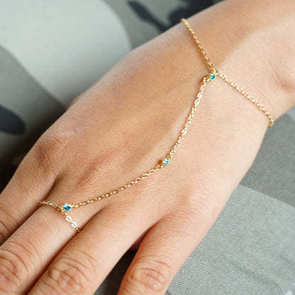 Fiona 3 CZ Blue Hand Chain in Gold
