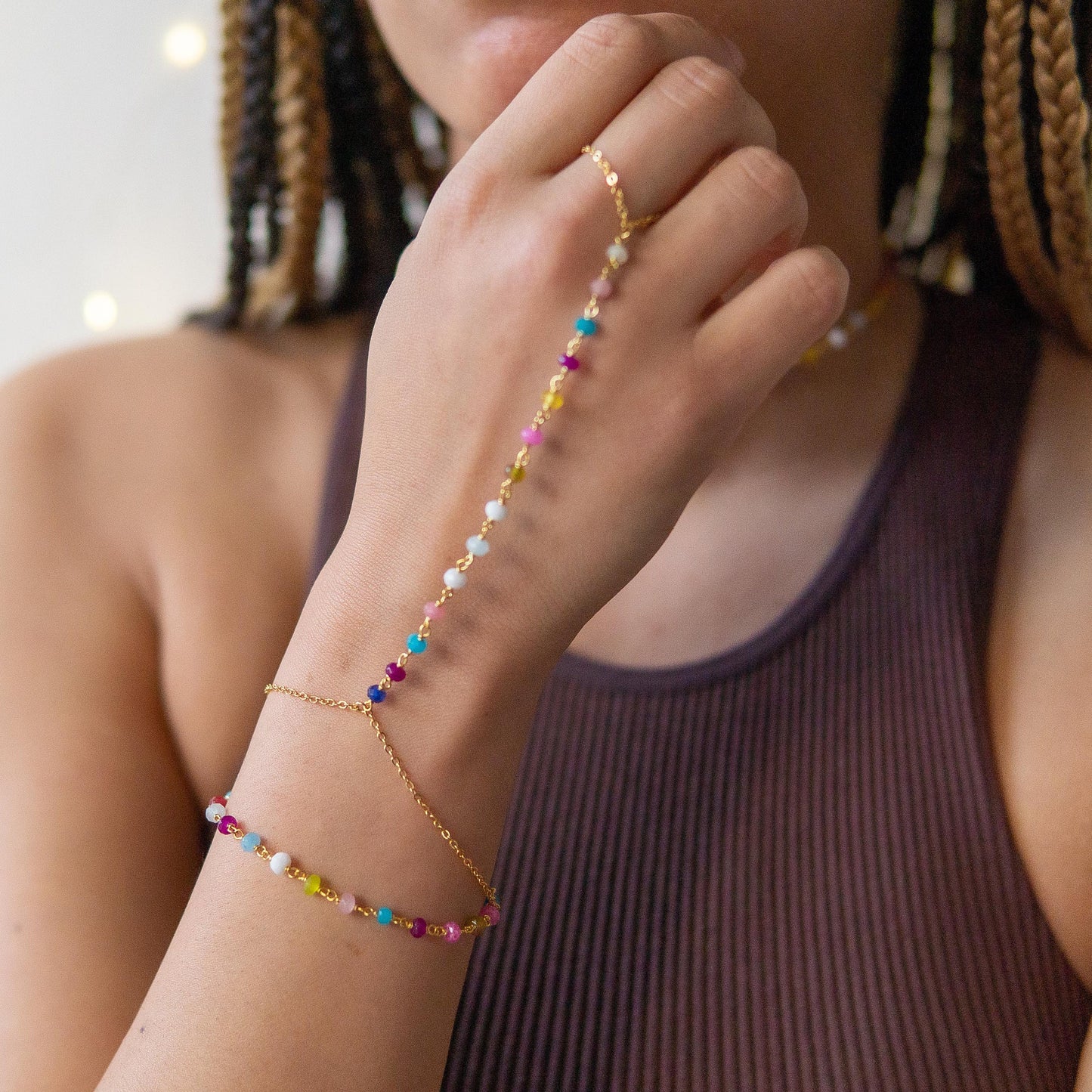 Zoie Rainbow Jade Rosary Double Wrist Finger Bracelet Jade