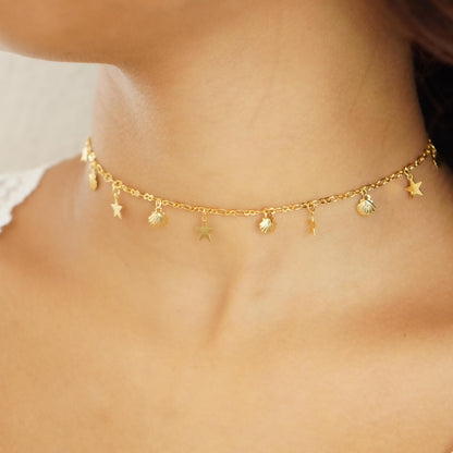 Hazel Seashell & Star Choker Gold