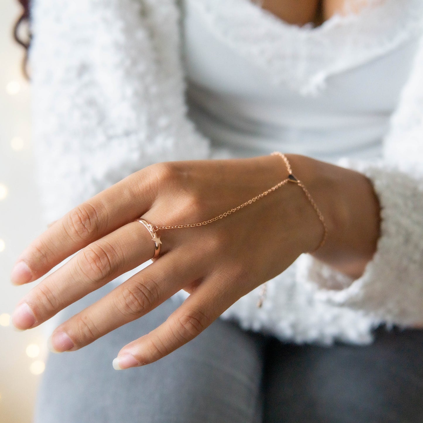 Talia Silver Star Hand Chain Gold