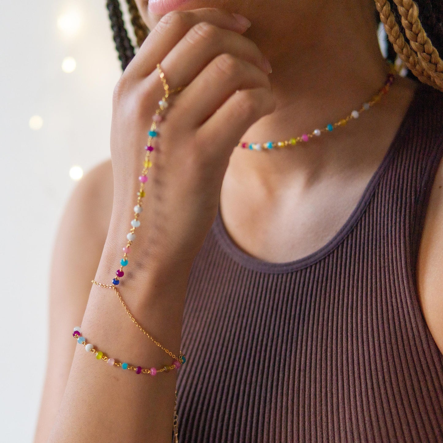 Zoie Rainbow Jade Rosary Double Wrist Finger Bracelet Jade