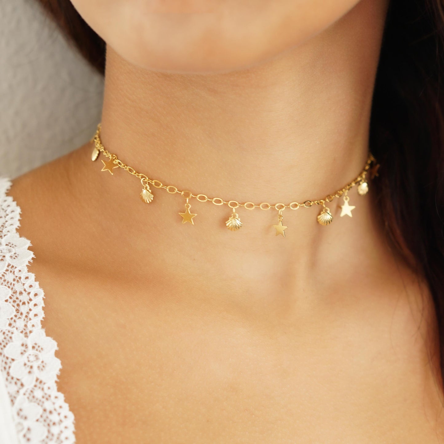 Hazel Seashell & Star Choker Gold