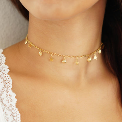 Hazel Seashell & Star Choker Gold