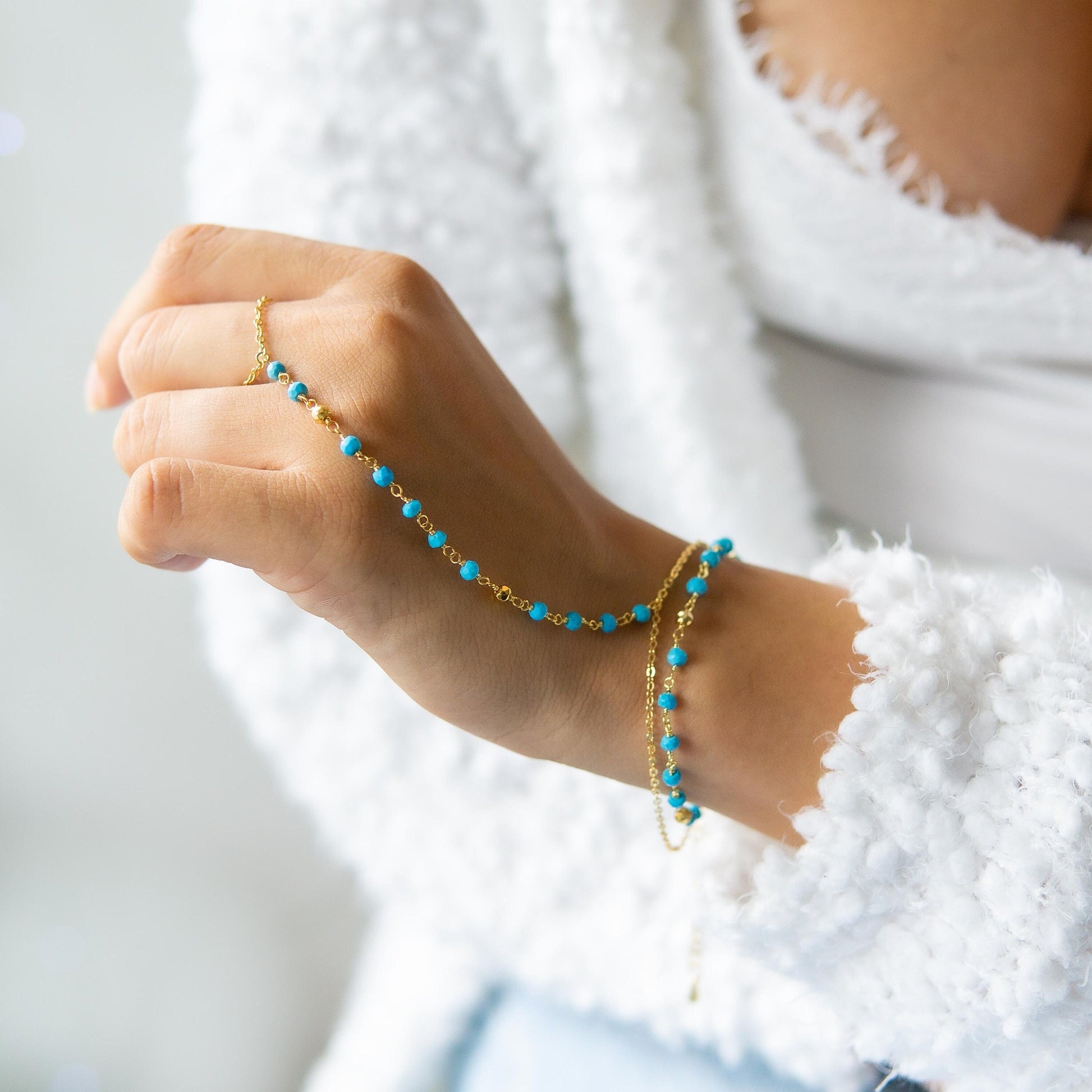 Turquoise & Gold Pyrite Rosary Hand Chain