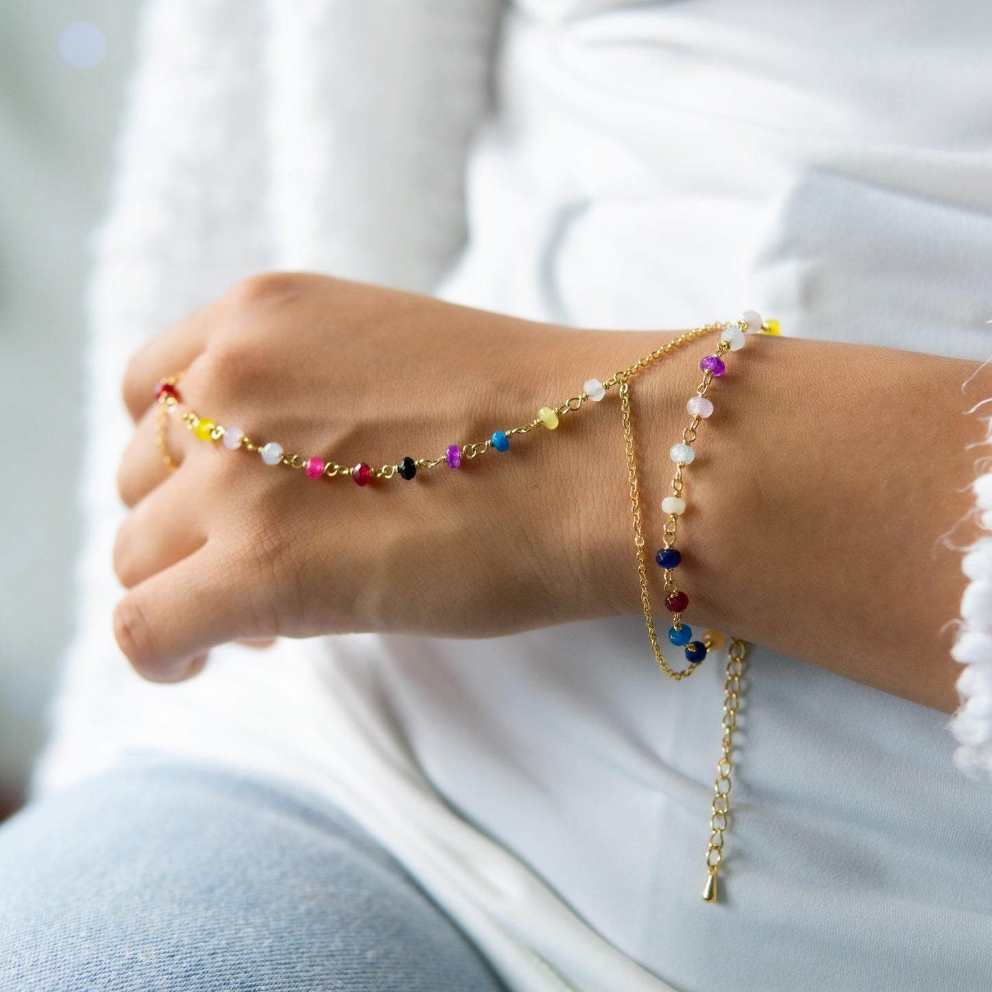 Zoie Rainbow Jade Rosary Double Wrist Finger Bracelet Jade