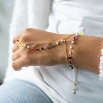 Zoie Rainbow Jade Rosary Double Wrist Finger Bracelet Jade
