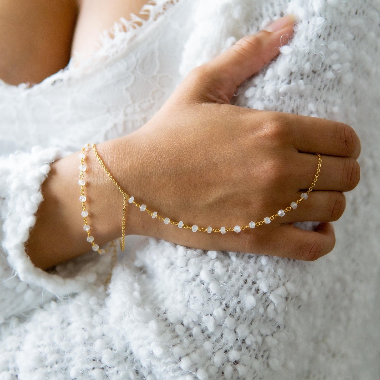 Vera Rainbow Moonstone Rosary Double Wrist Finger Bracelet