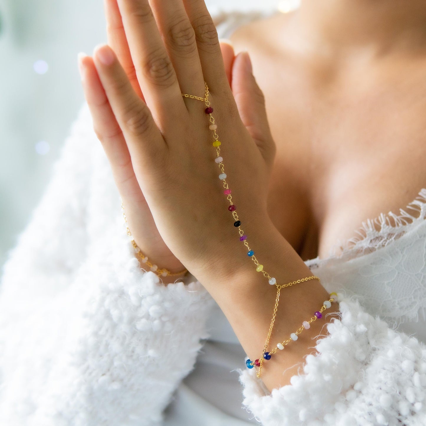 Zoie Rainbow Jade Rosary Double Wrist Finger Bracelet Jade