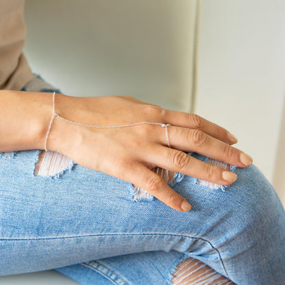 Taryn Sterling Silver Finger Bracelet CZ