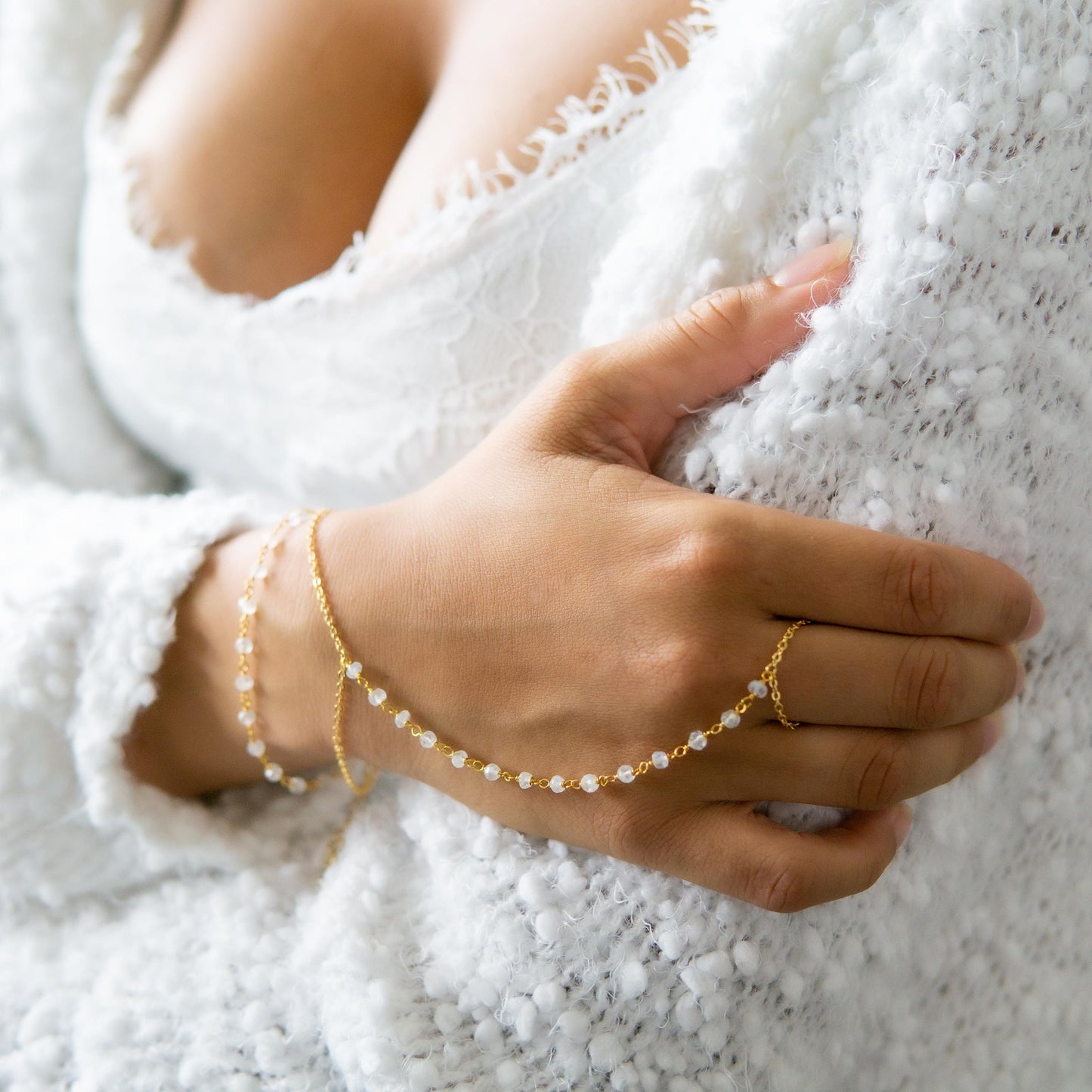 Vera Rainbow Moonstone Rosary Double Wrist Finger Bracelet