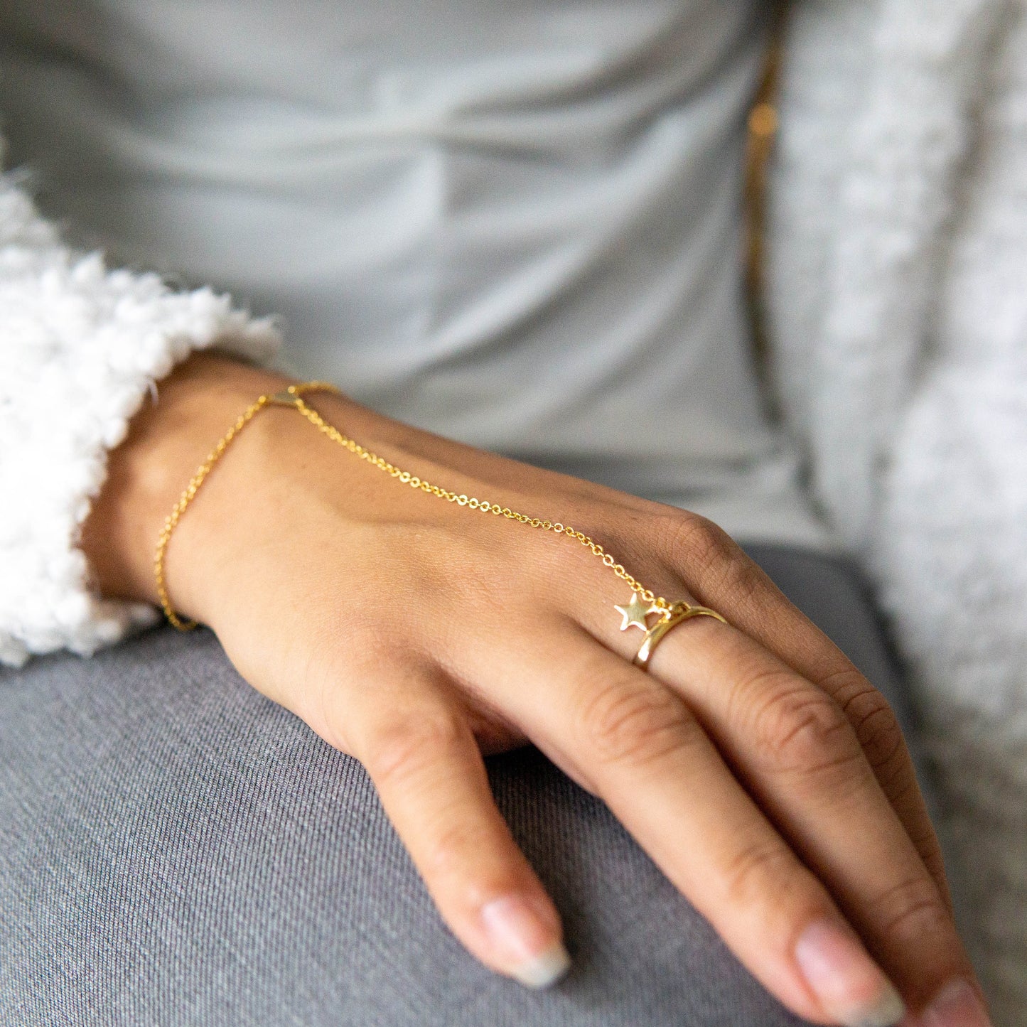 Talia Silver Star Hand Chain Gold
