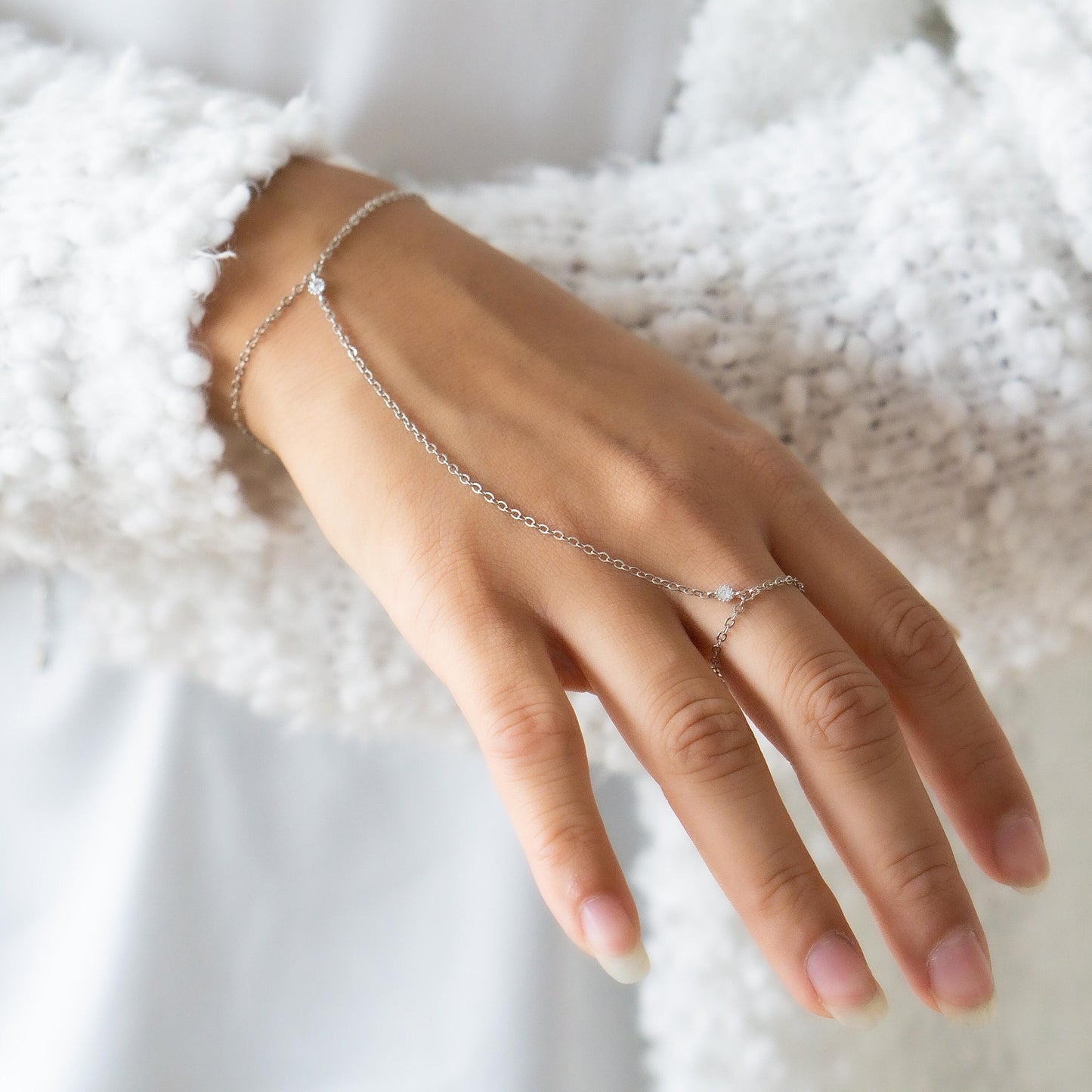 Taryn Sterling Silver Finger Bracelet Silver CZ