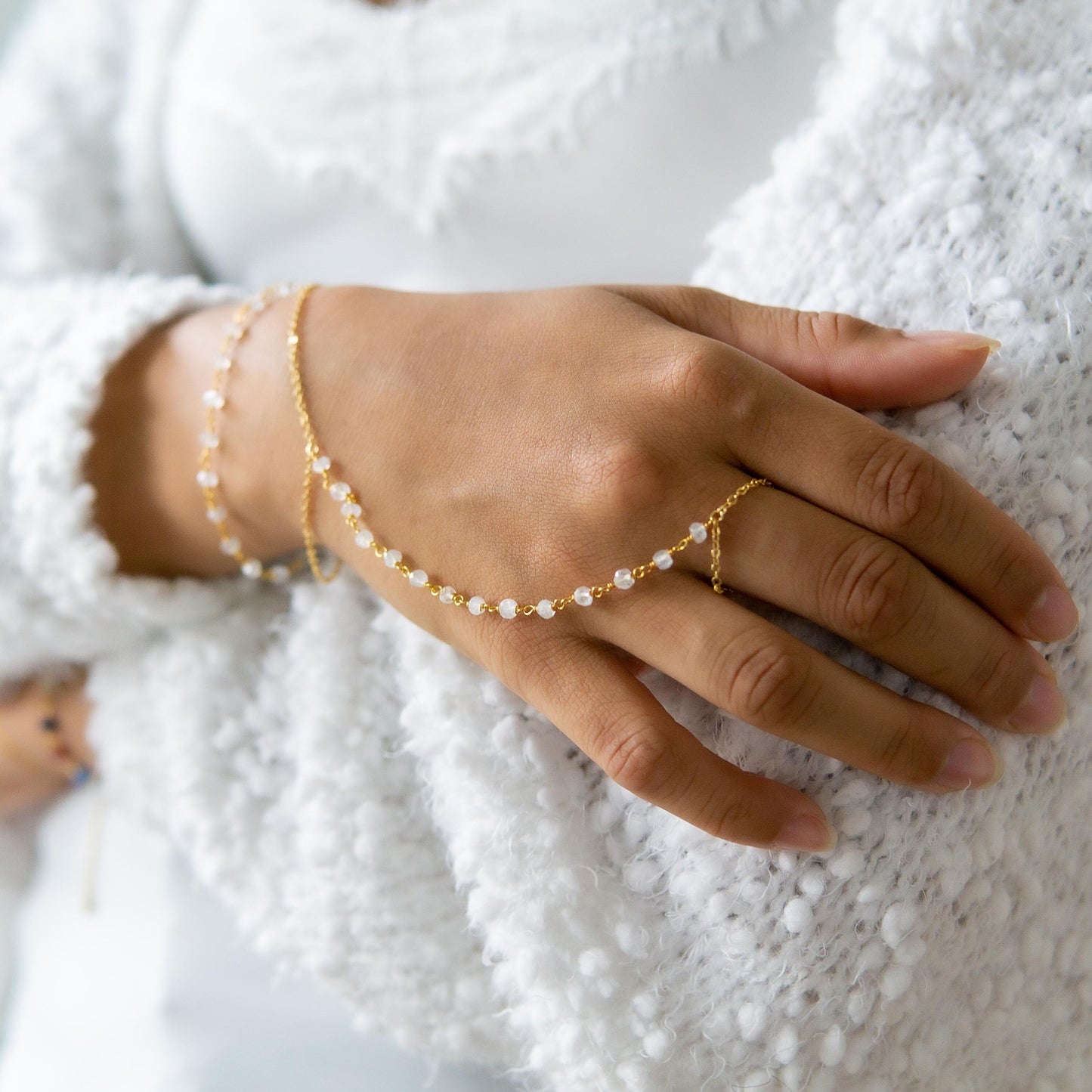 Vera Rainbow Moonstone Rosary Double Wrist Finger Bracelet