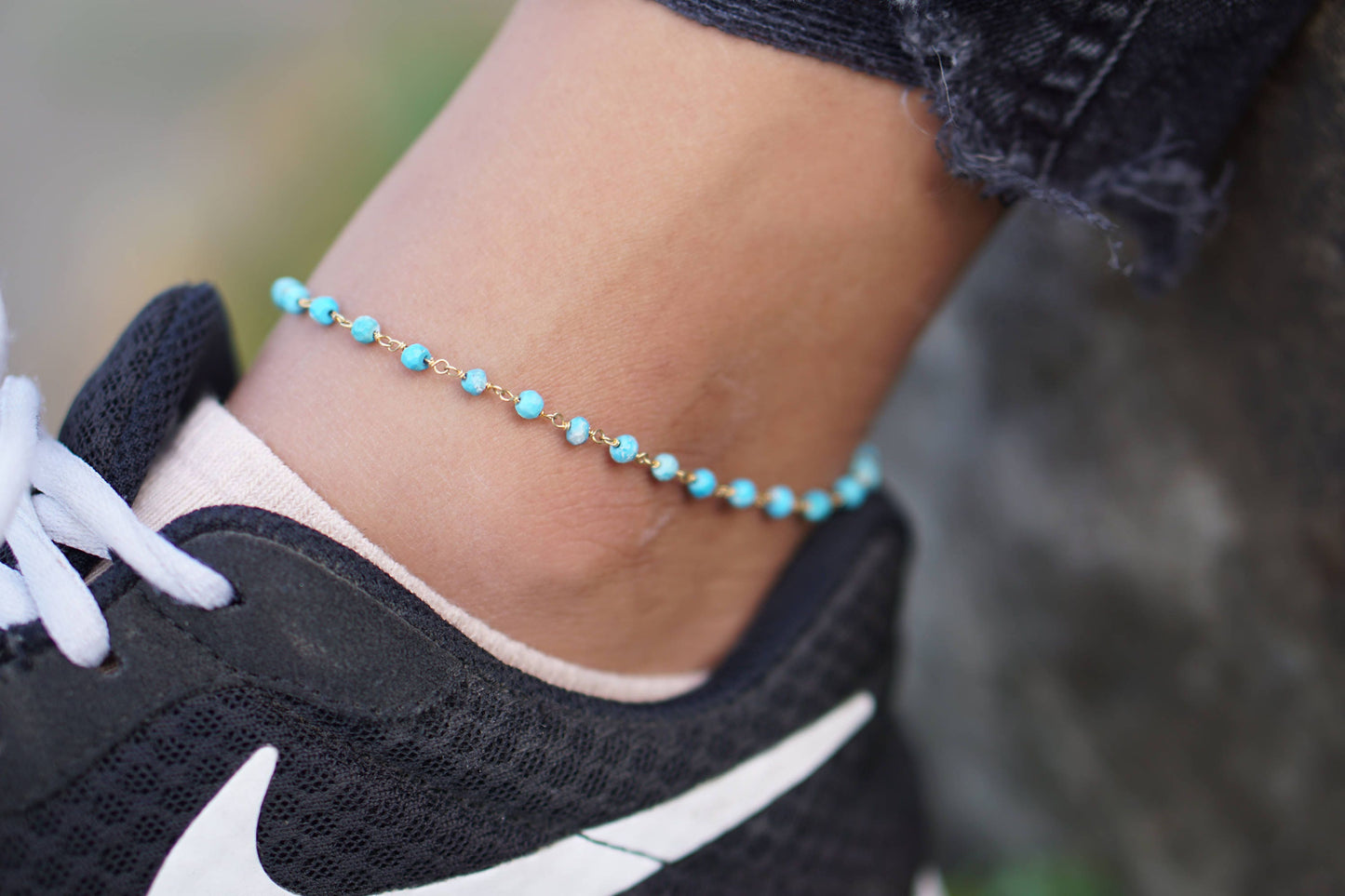 Reese Turquoise Anklet Gold