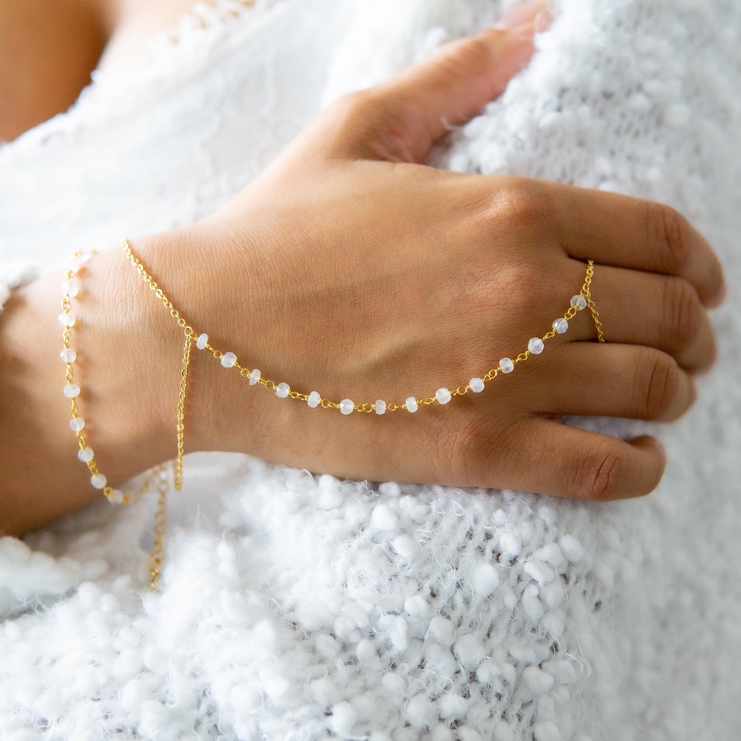 Vera Rainbow Moonstone Rosary Double Wrist Finger Bracelet