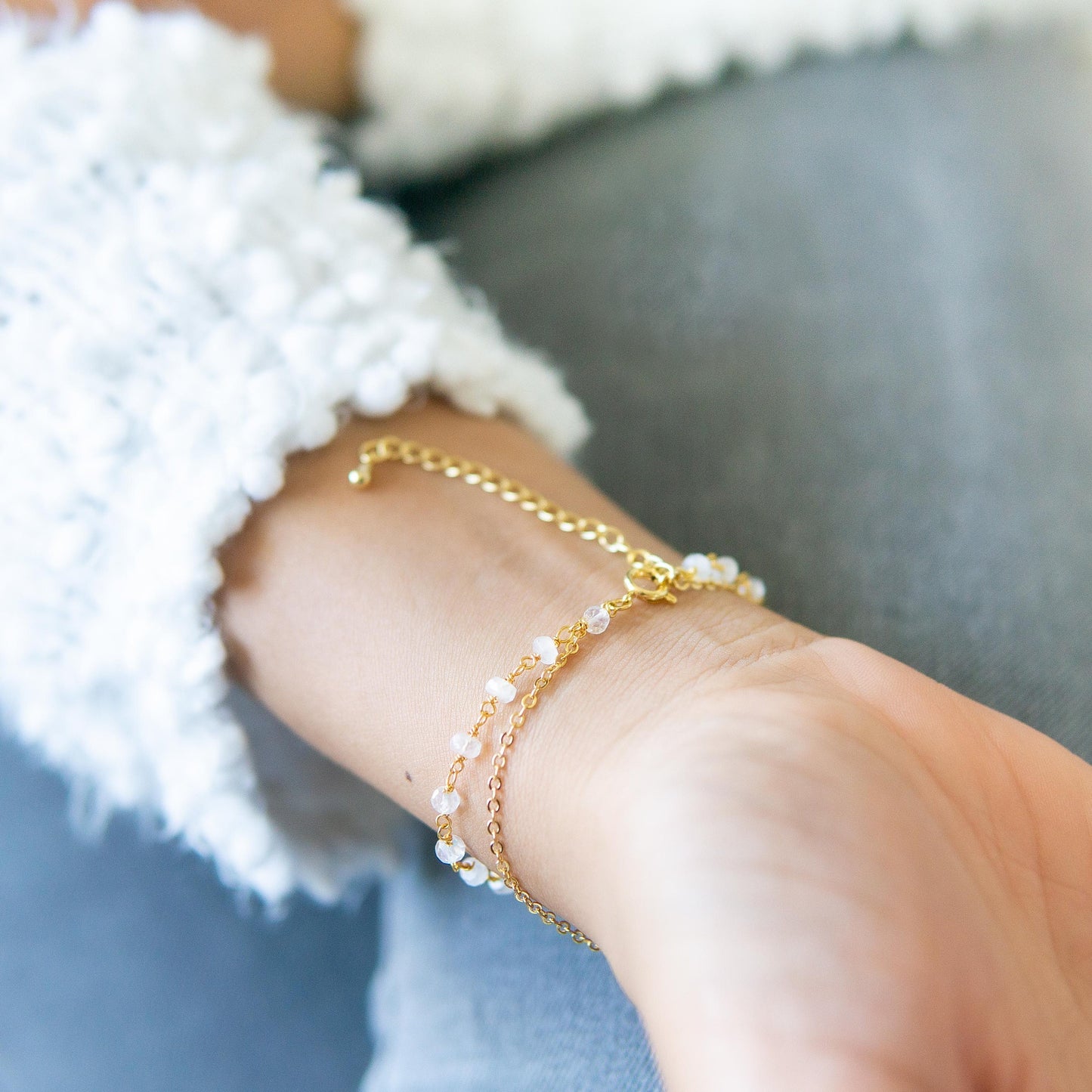 Vera Rainbow Moonstone Rosary Double Wrist Finger Bracelet